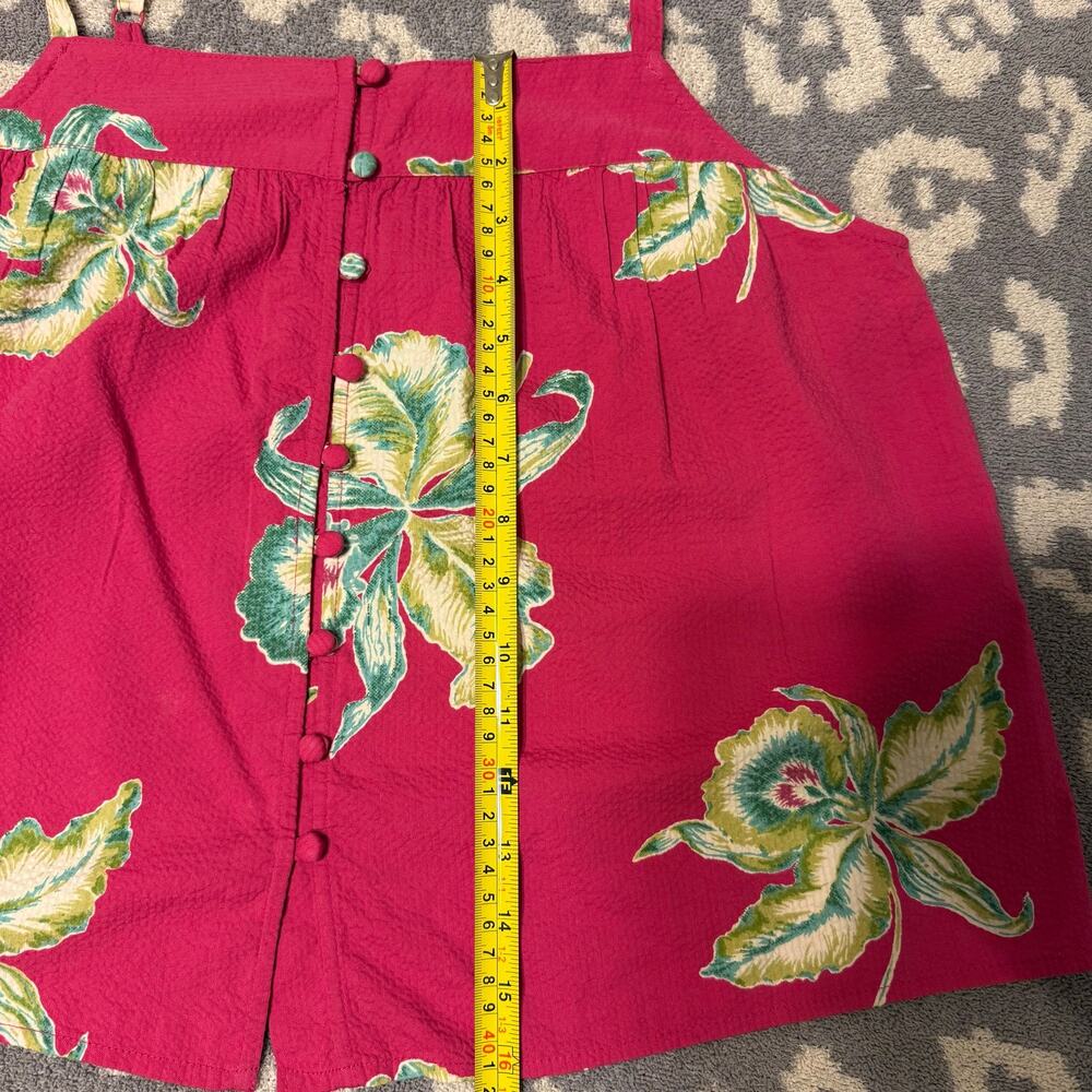 Faherty Marina Seersucker Pink/Red Tropical Floral Square Neck Preppy Summer Top - Picture 10 of 12